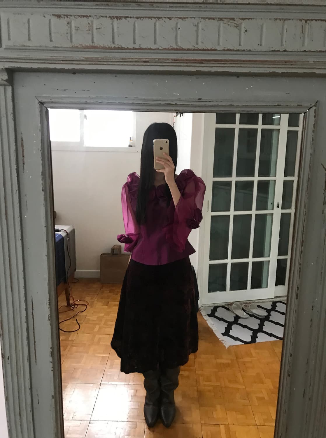 vintage velvet pattern skirt (26inch) 상품이미지4