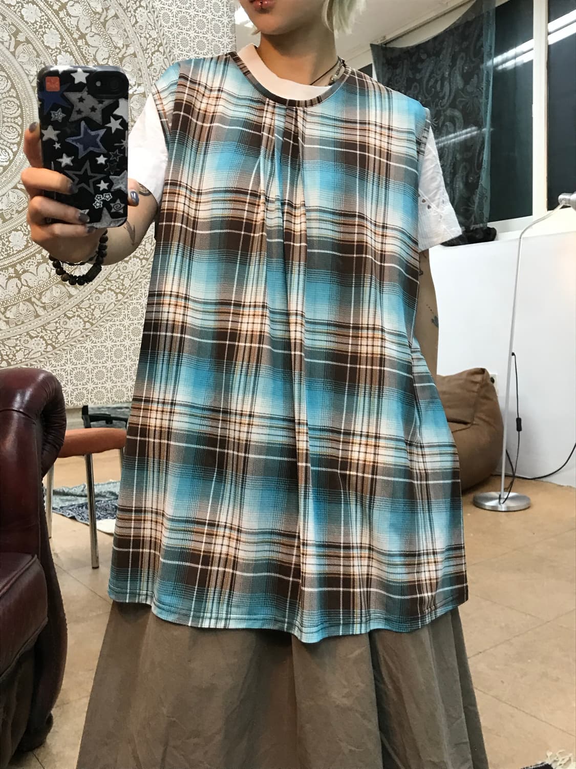 여성 빈티지 체크 민소매 원피스 상품이미지1