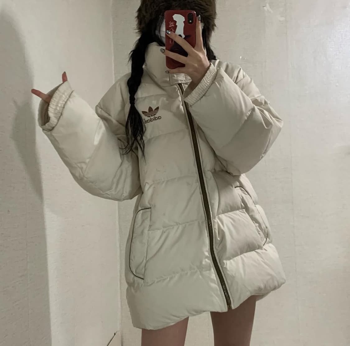 빈티지) 아디다스 대대장 올드 마시멜로우 패딩 라떼갸루 브라운 모카 져지 상품이미지2