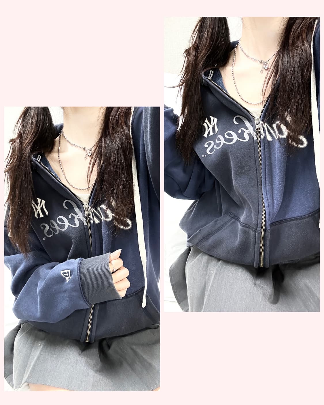 MLB 뉴욕양키스 빅로고 배색 후드집업 상품이미지1