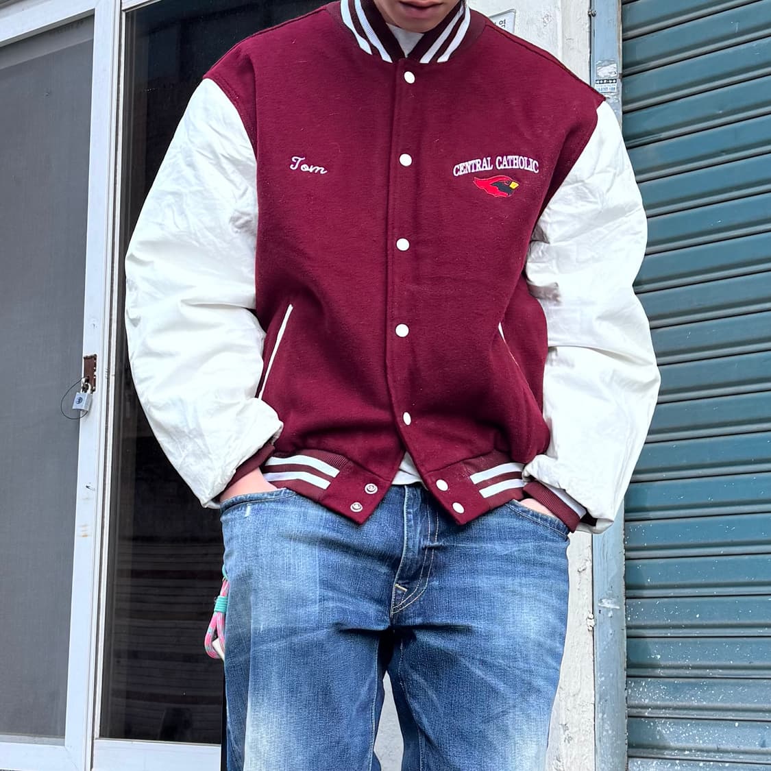 90‘s vtg 버건디 바시티자켓 상품이미지2