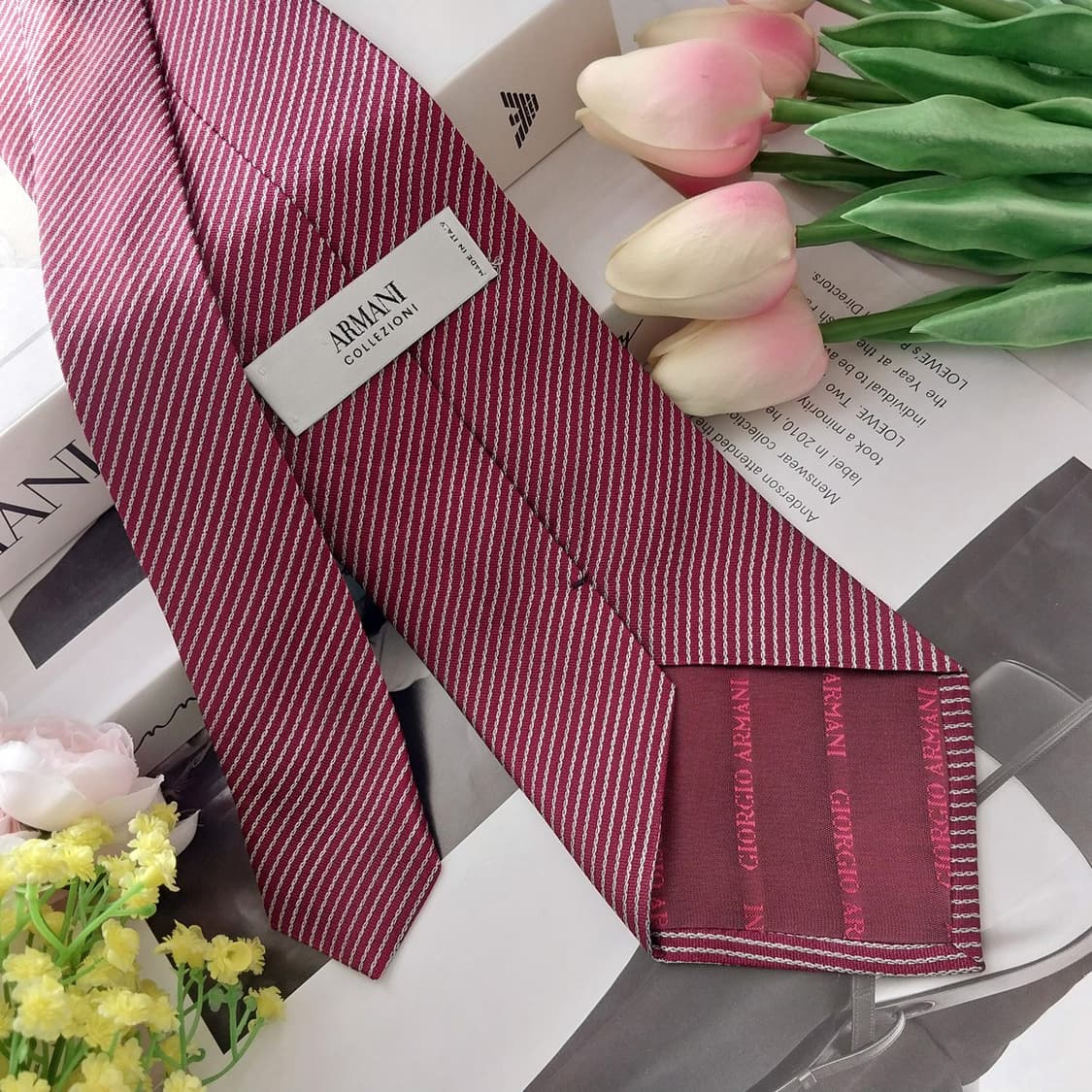 아르마니 꼴레지오니 실크 와인 레드 넥타이 9.5cm A+등급 K1322 상품이미지5