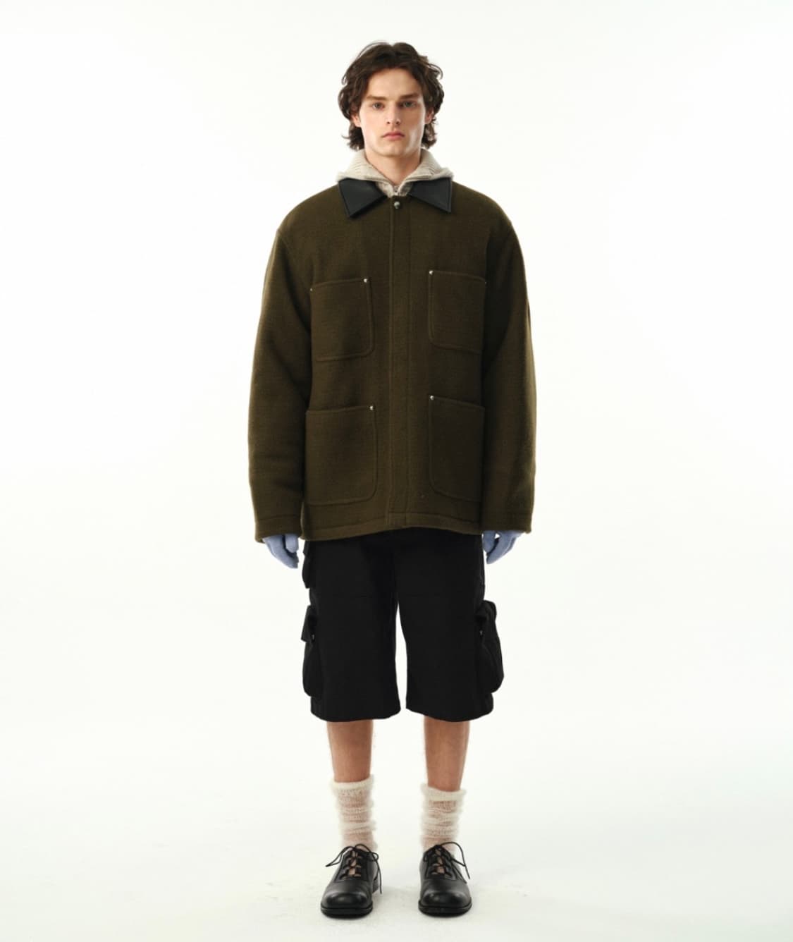 (unisex) 문선 스터드 하프 울 코트 카키브라운 상품이미지4