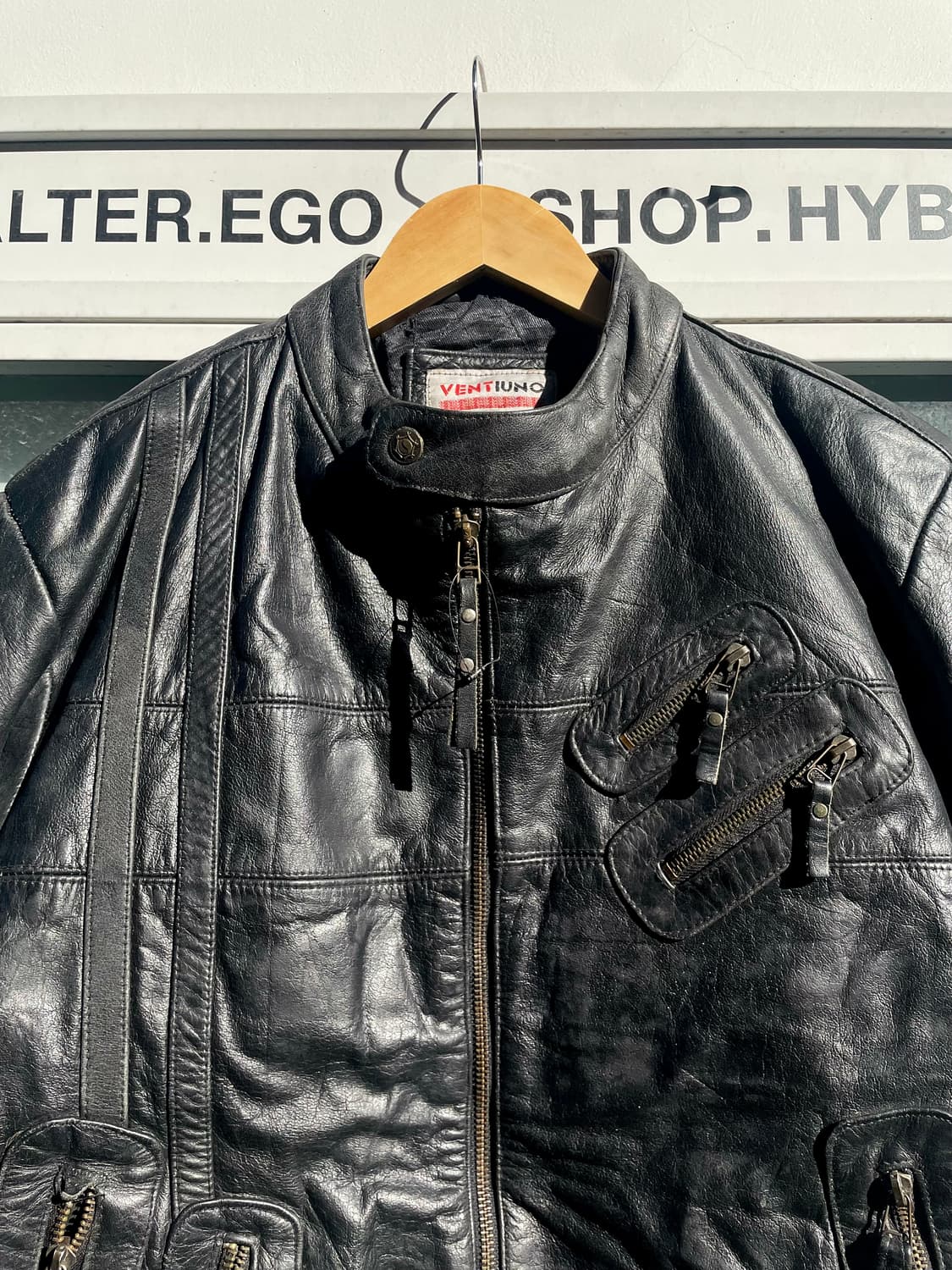 Vintage black biker leather jacket  상품이미지4