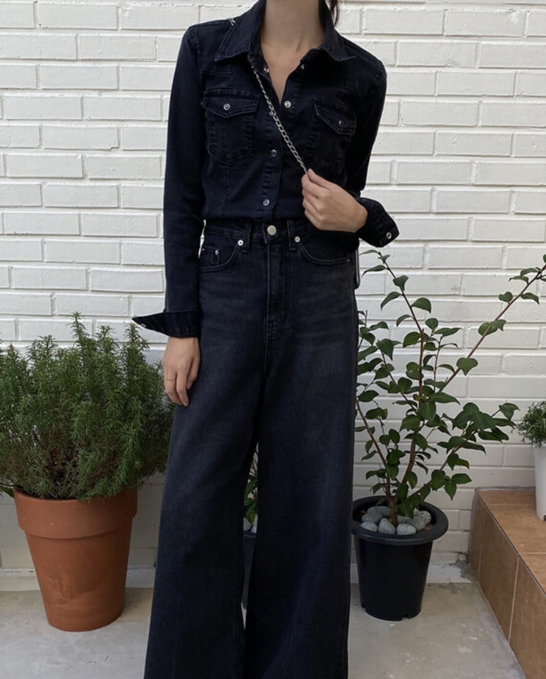 리언스 슬림 라인 데님 셔츠 흑청 m 상품이미지2