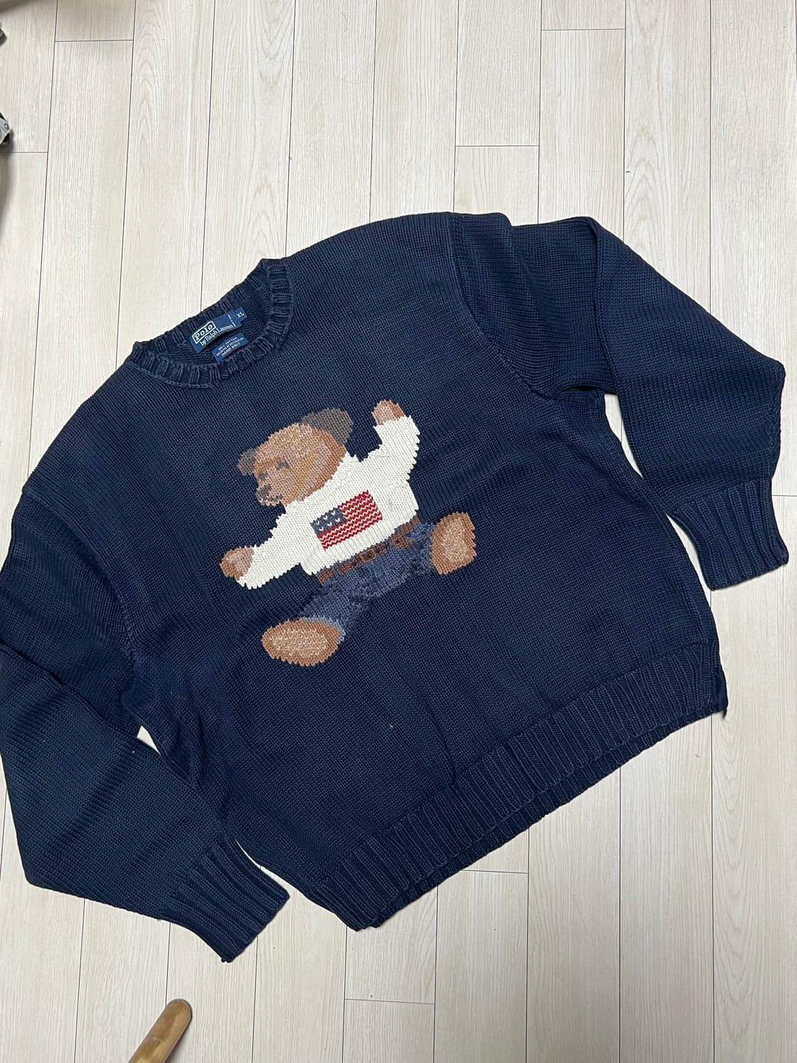 90s폴로랄프로렌성조기베어니트네이비XL 상품이미지1