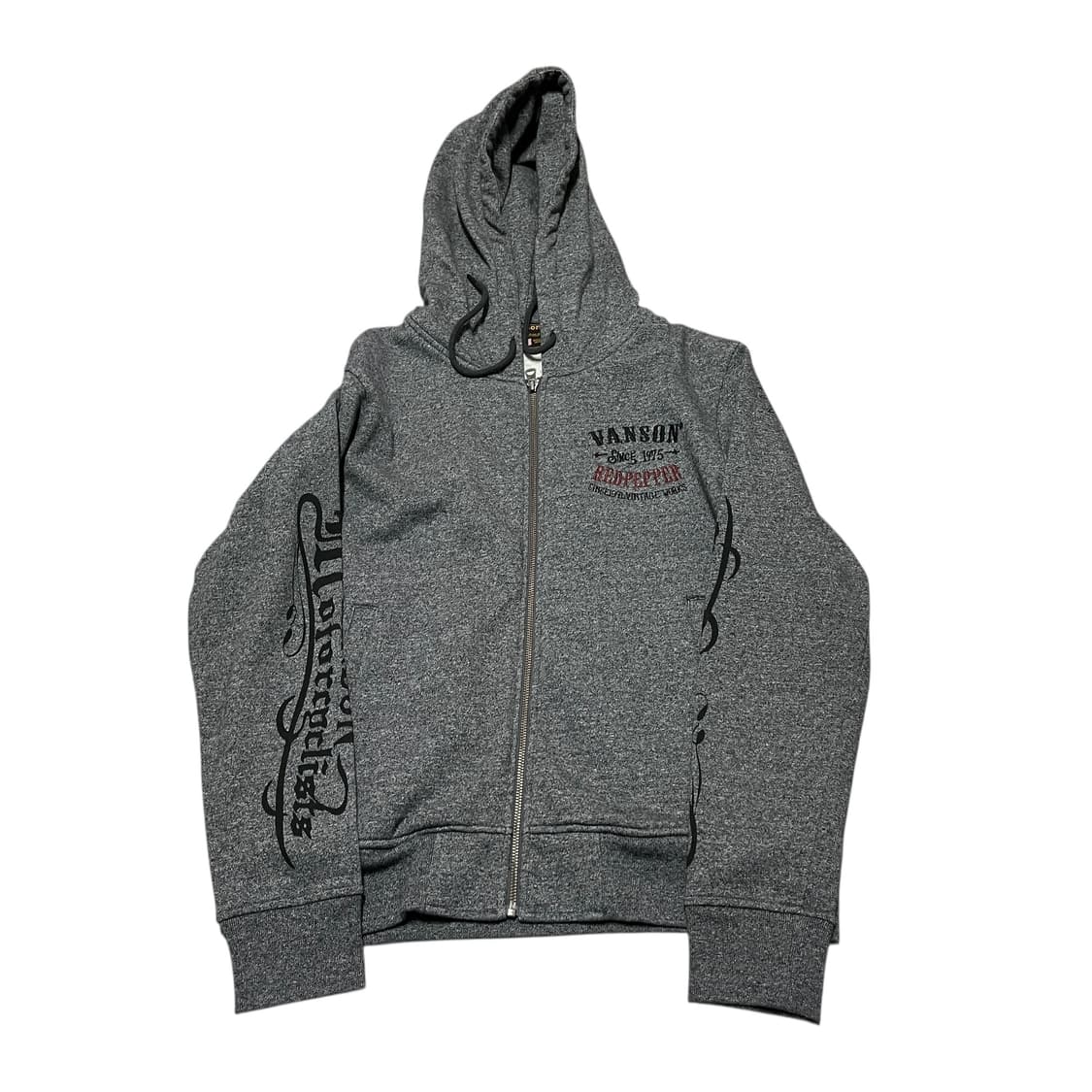 밴슨 레더 그레이 자수 레터링 후드 집업 상품이미지2