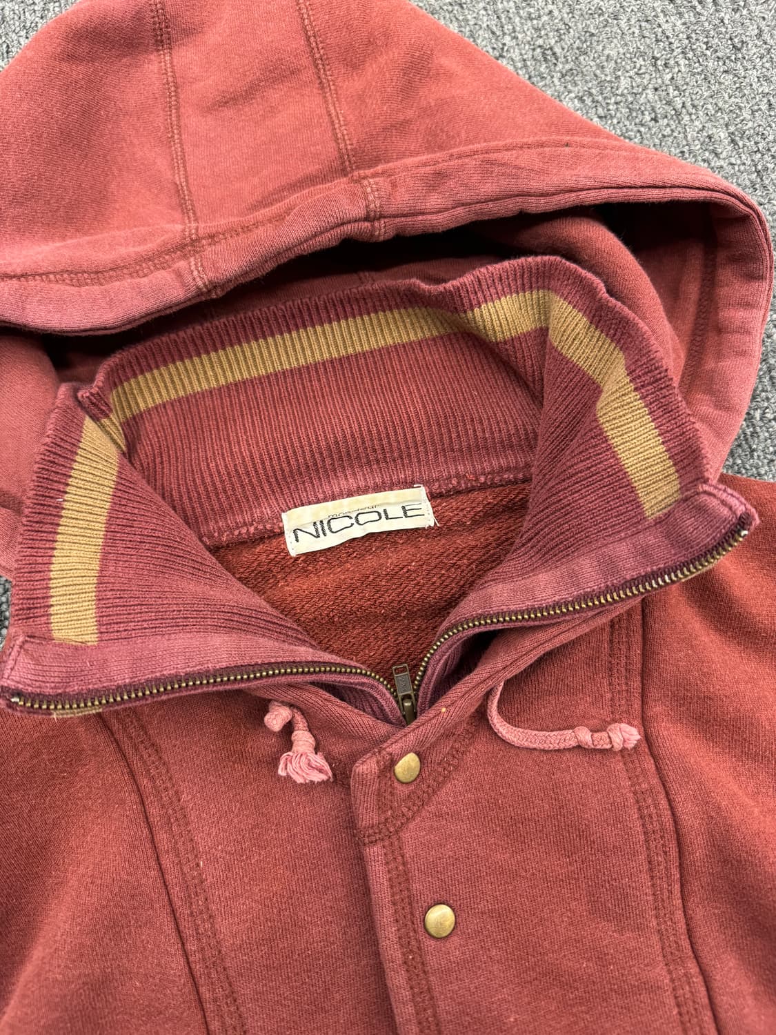OS)NICOLE 빈티지 오버핏 피그먼트 레이어드 버튼 후디 상품이미지4