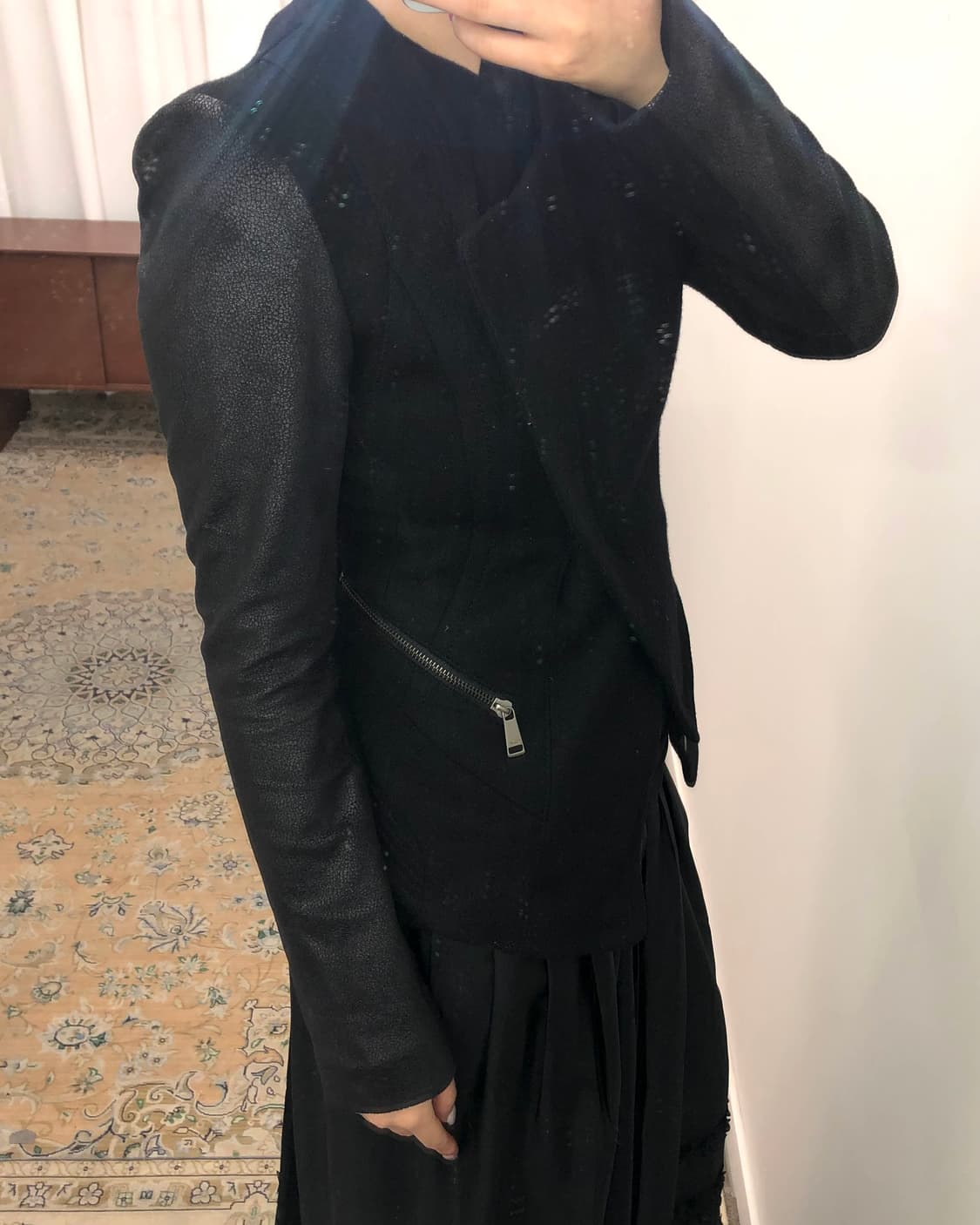 블랙 울 레더 자켓 상품이미지6