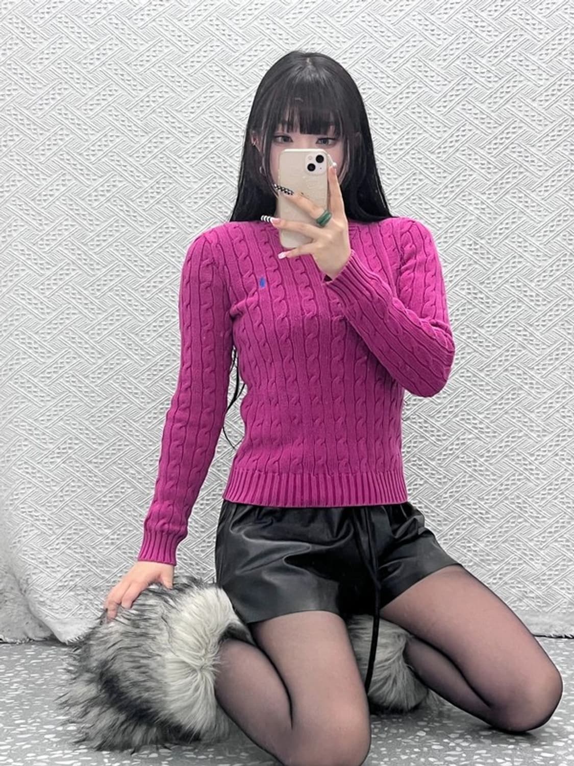 폴로 랄프로렌 Y2K 레트로 캐주얼 핫핑크 꽈배기 니트 S C10135 상품이미지1