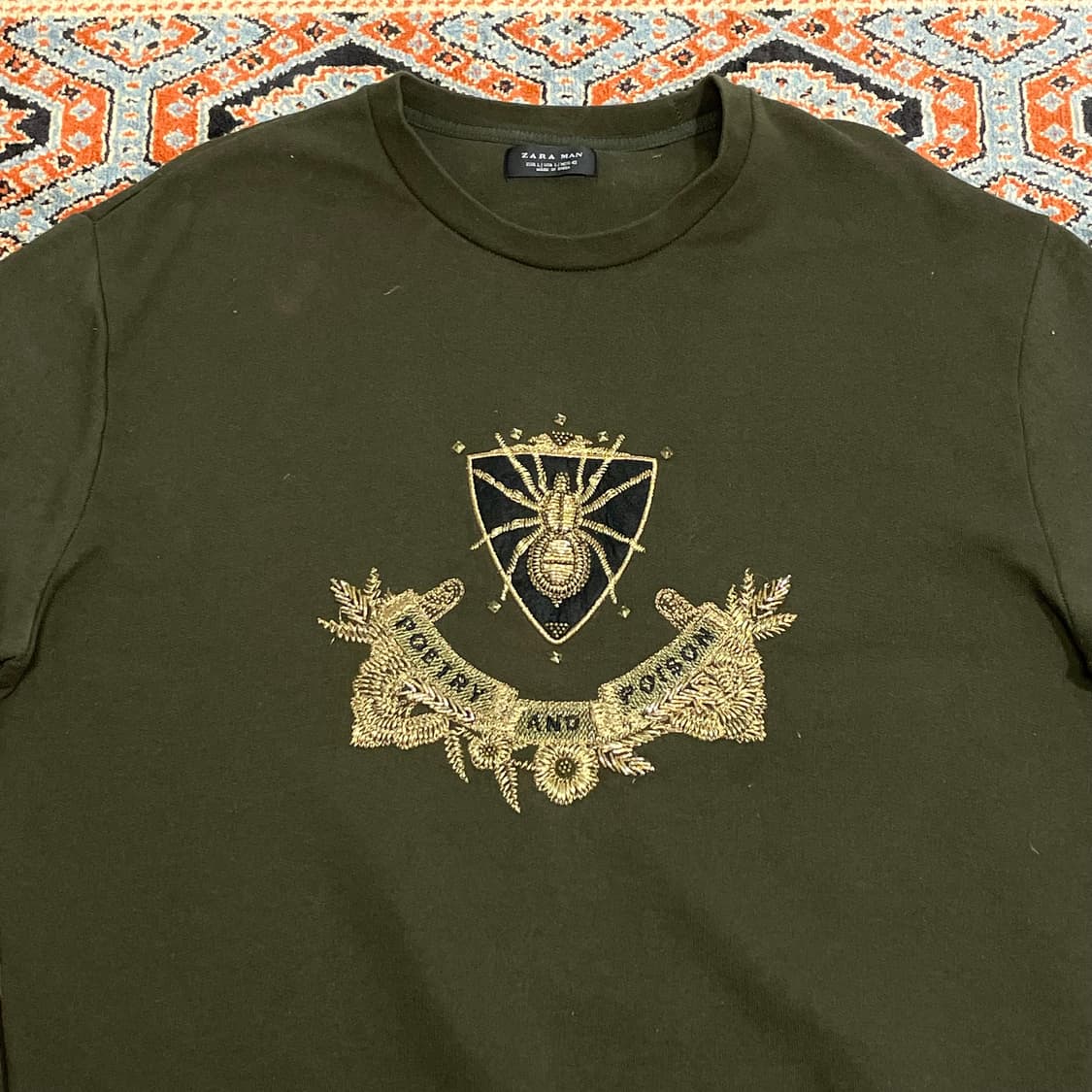 자라 맨 자수프린팅 카키 맨투맨 남성L 상품이미지2