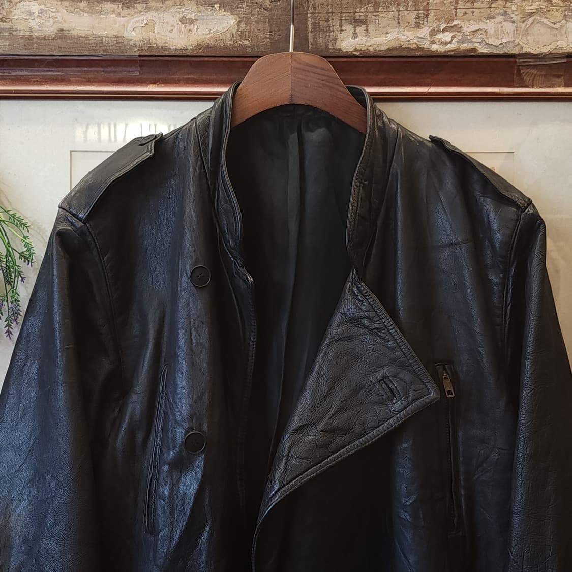 90s 프랑스 빈티지 가죽자켓 빈티지 바이커 레더자켓 블랙 50 상품이미지4