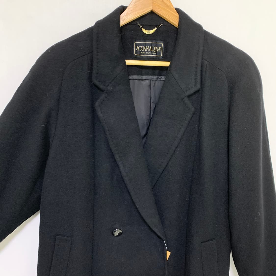 빈티지 캐시미어 100% 남녀공용 더블 버튼 블랙 롱 코트 상품이미지4