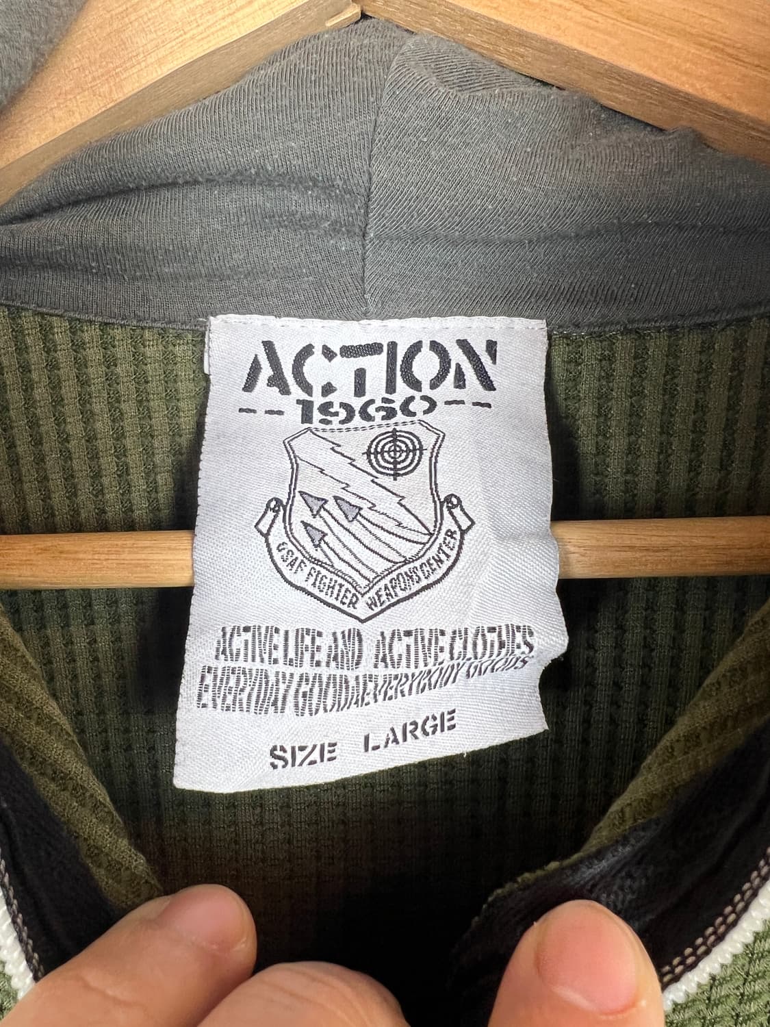 액션 카키색 와플 후드집업 L 상품이미지3