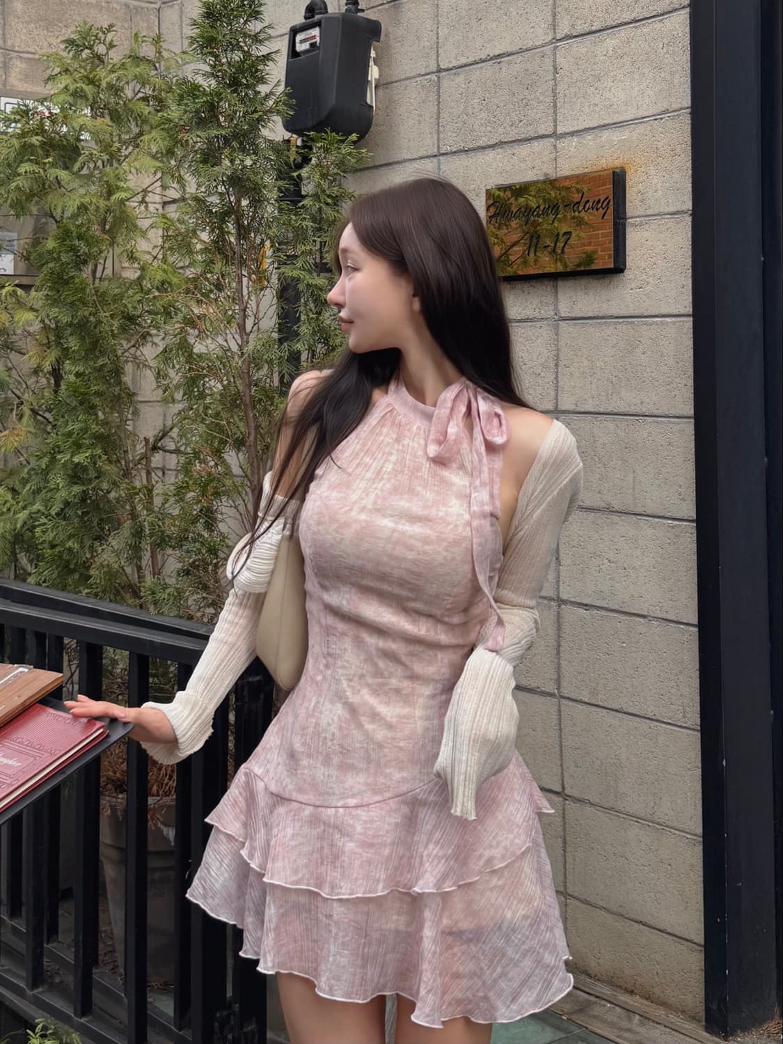 카리나 카인다미 홀터넥 쉬폰 원피스 핑크 s 상품이미지2