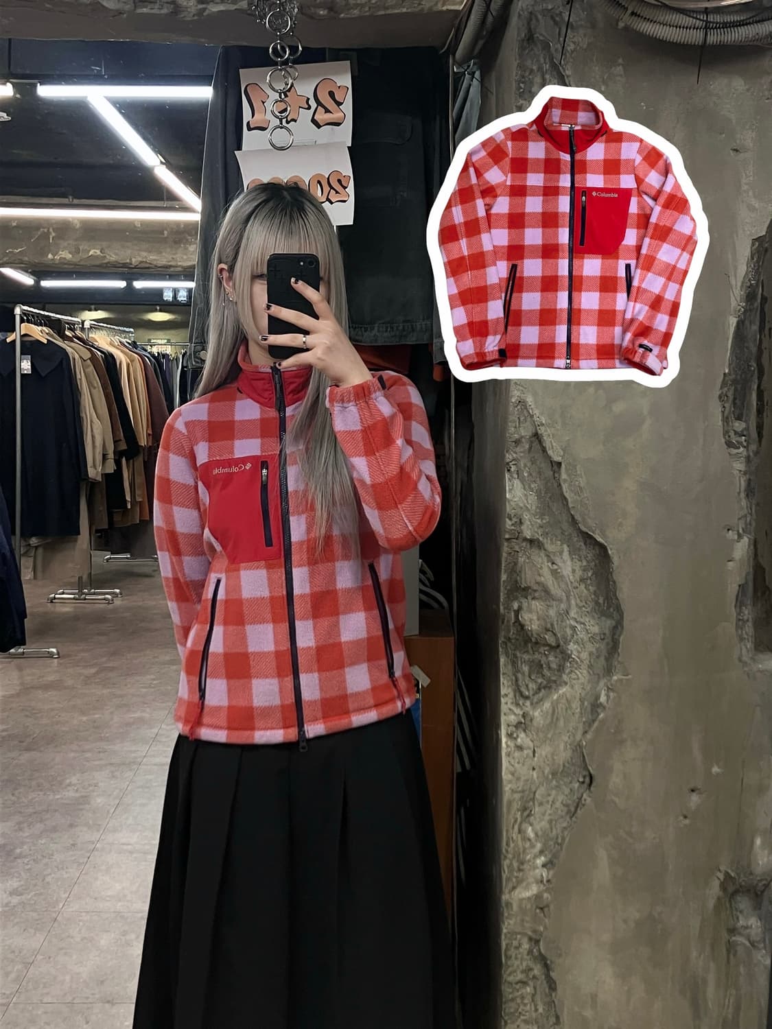 컬럼비아 스트릿 체크 플리스 자켓 레드 S #csz2900 상품이미지1