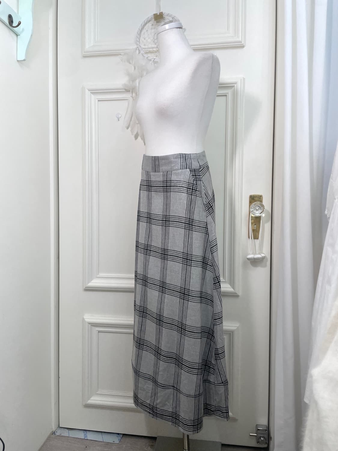 gray check glitter long flare skirt 상품이미지2