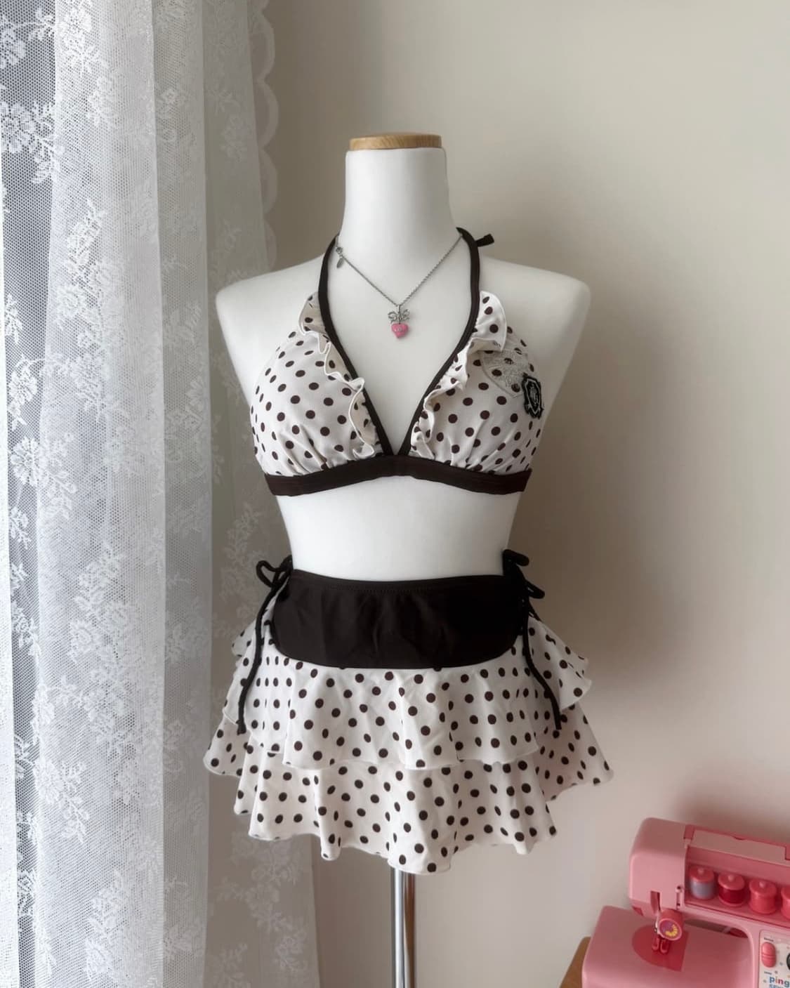 브라운 도트 비키니 빈티지 라떼갸루 히메오네 리즈리사 수영복 갸루 상품이미지1