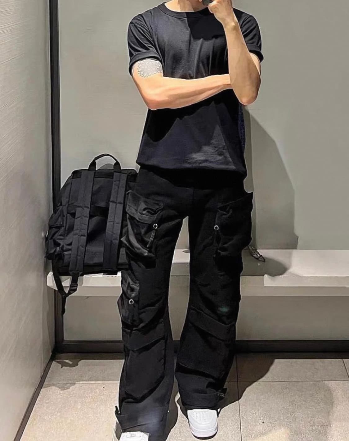 포켓 워싱 와이드 카고팬츠 블랙 XL 상품이미지1