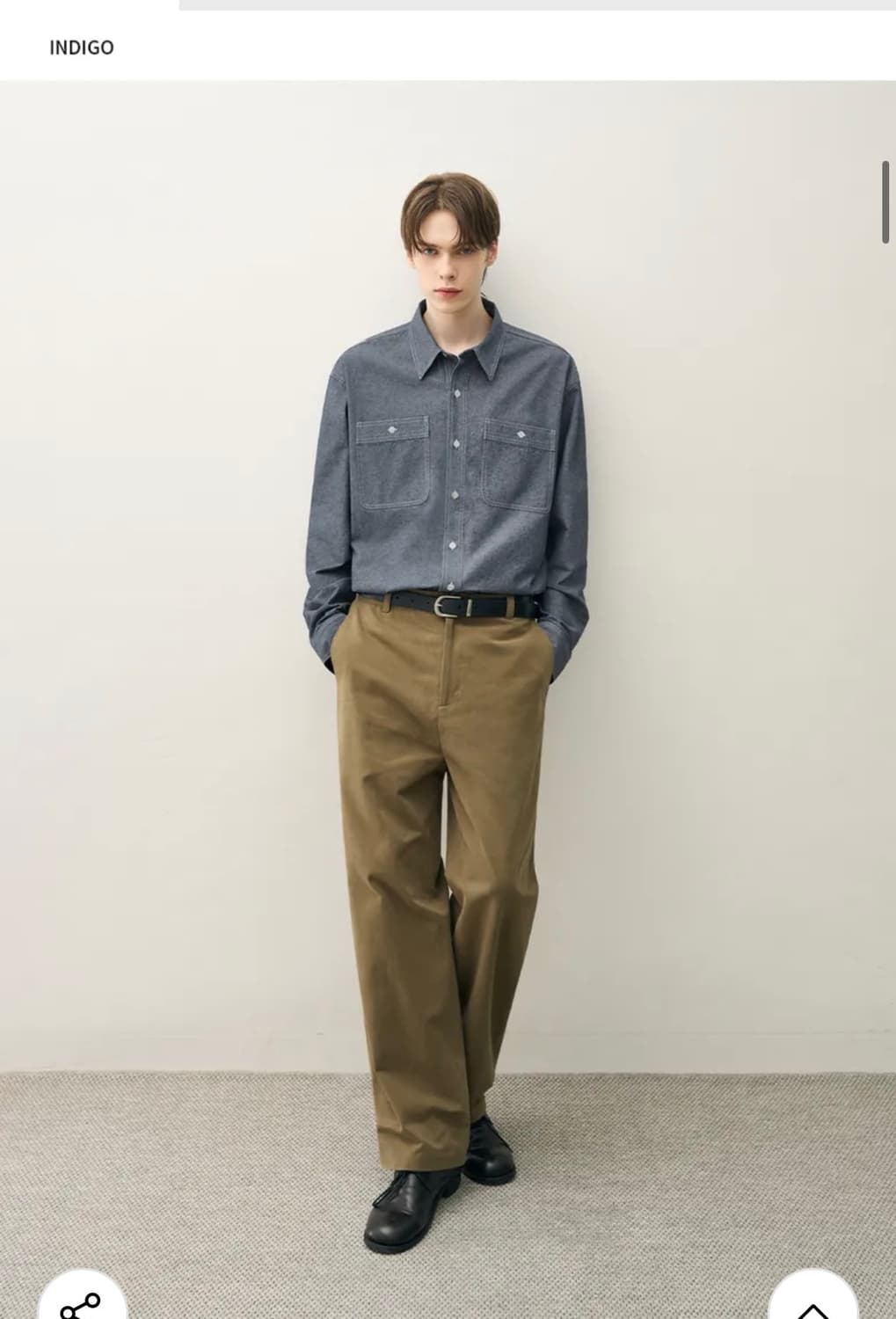 (XL) 드로우핏 워시드 코튼 샴브레이 워크 셔츠 [INDIGO] 판매 상품이미지4