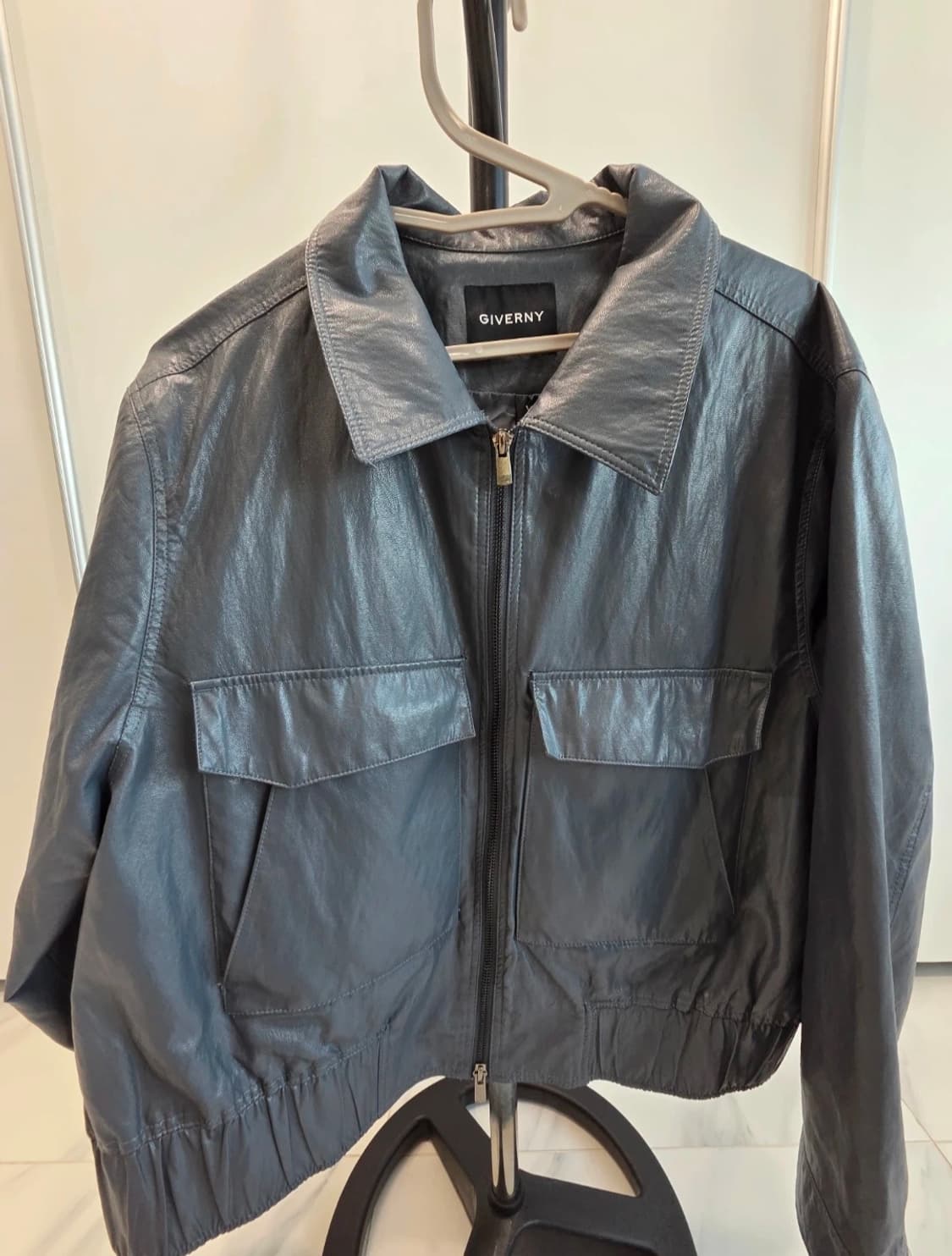 지베르니 페이크 레더 자켓 (버건디/그레이)일괄 상품이미지5