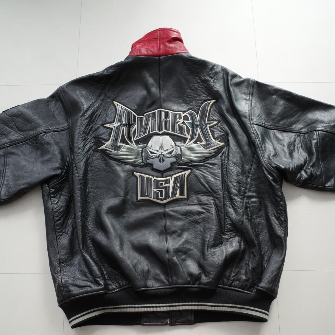 00s 아비렉스 AVIREX USA 스컬 윙 로고 레더 바시티 자켓 상품이미지7