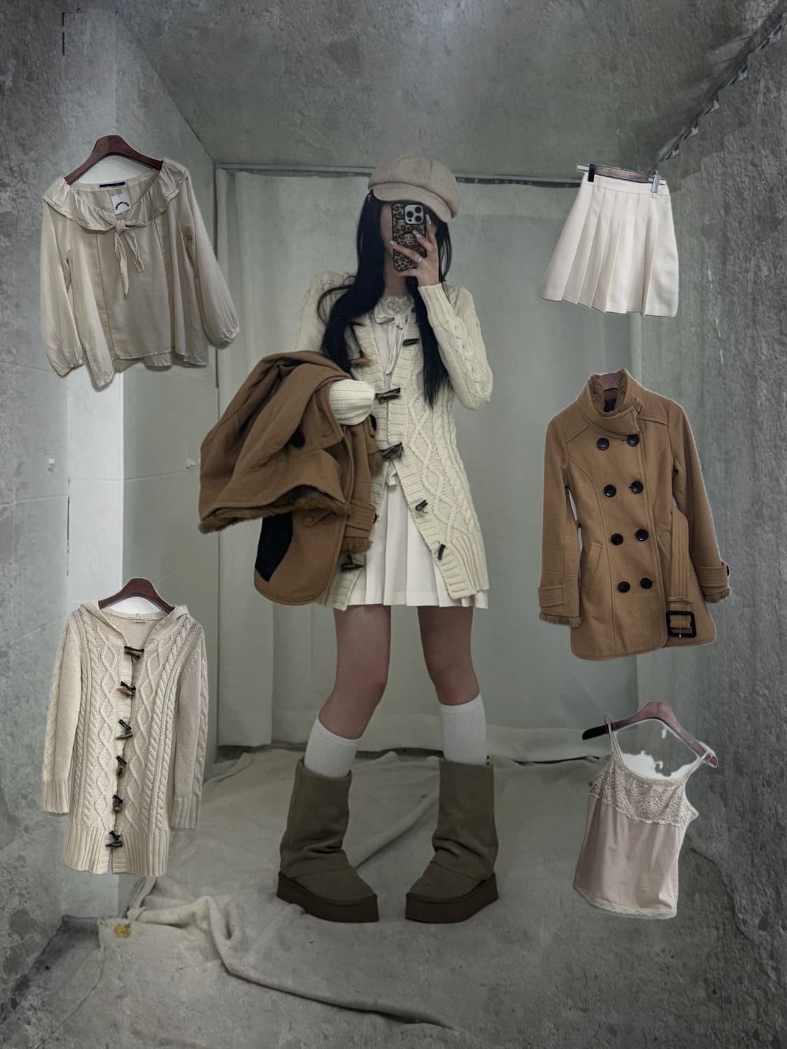 베이지 브라운 오네 아야네깔 라떼 갸루 코디세트  상품이미지1