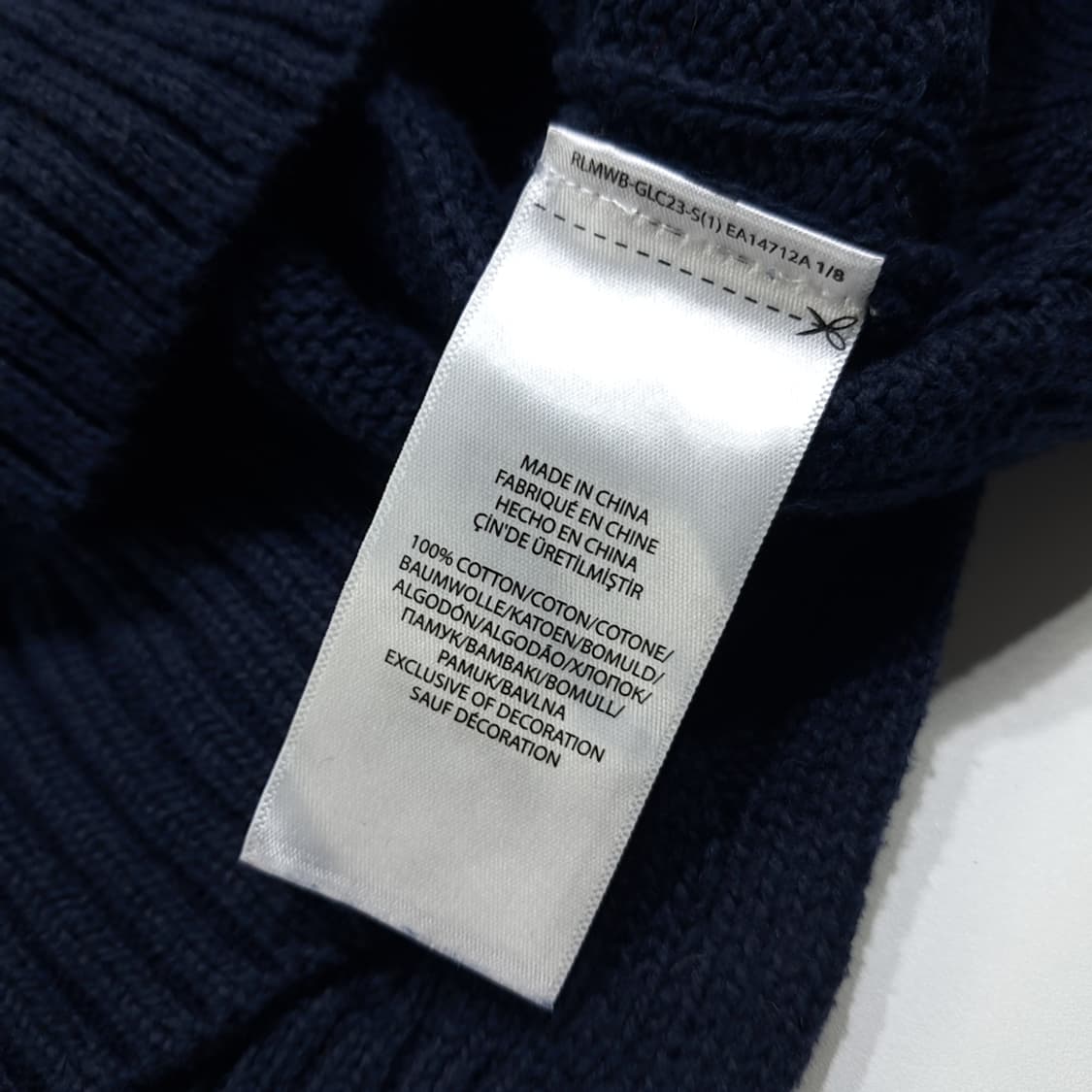 CL386 XS 폴로 코튼 케이블 크루넥 네이비 니트 스웨터 상품이미지5