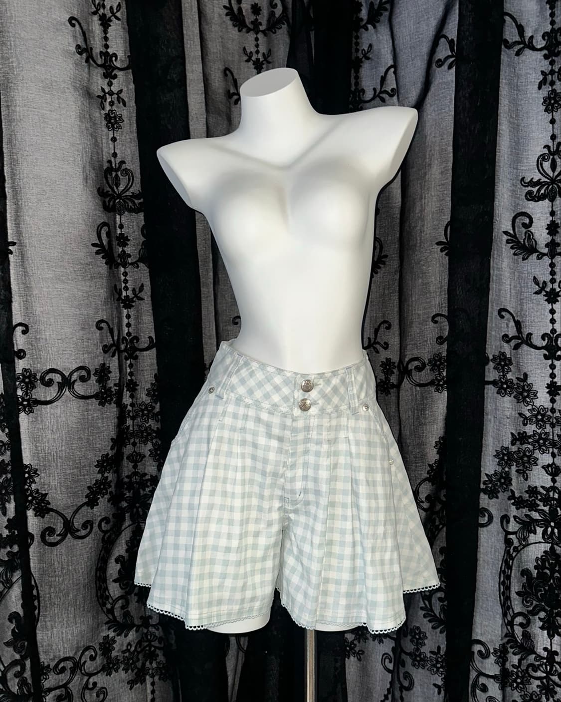 sky blue gingham culottes 상품이미지1