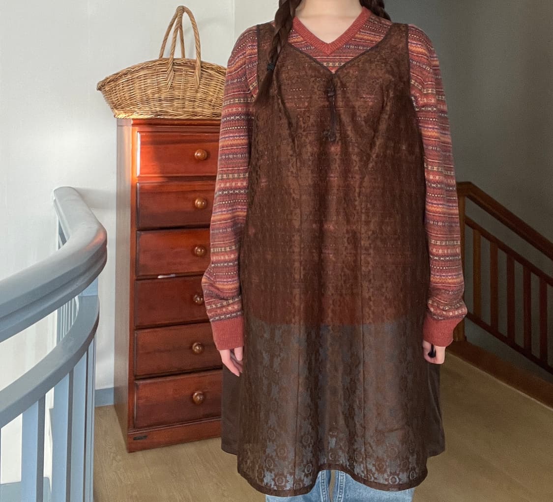 Brown lace slip dress 상품이미지1