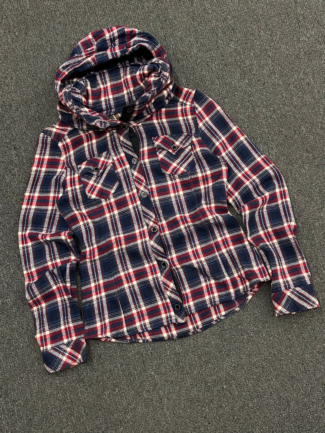 M)DigDeep 빈티지 여성 히든 후드 플란넬 셔츠 자켓 상품이미지1