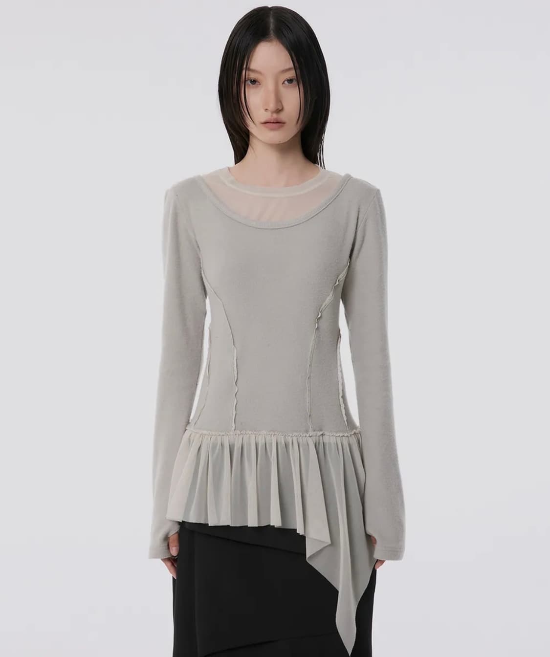 플레어업 레이어드 레이스 프릴 롱슬리브 그레이 상품이미지2