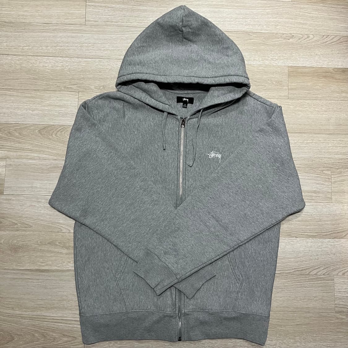 [L] 스투시 스탁 로고 집업 후드 그레이 헤더 상품이미지2