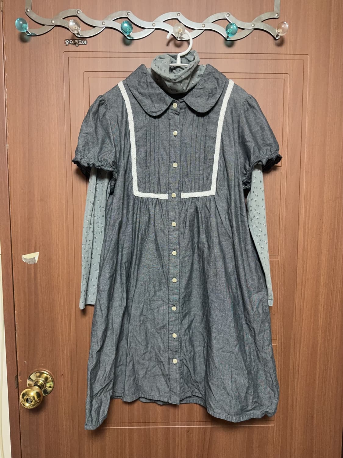 모리걸 하구미 일본 빈티지 둥근카라 홍콩 블라우스 원피스 목폴라 세트 상품이미지1