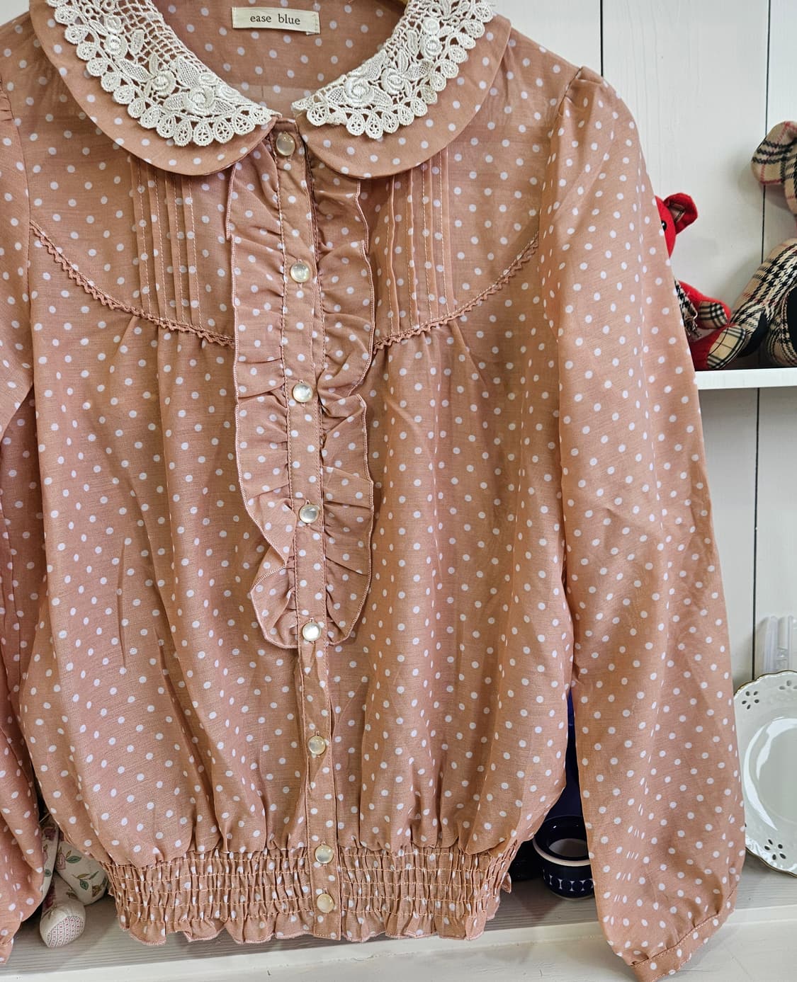도트 레이스카라 프릴 블라우스 상품이미지3