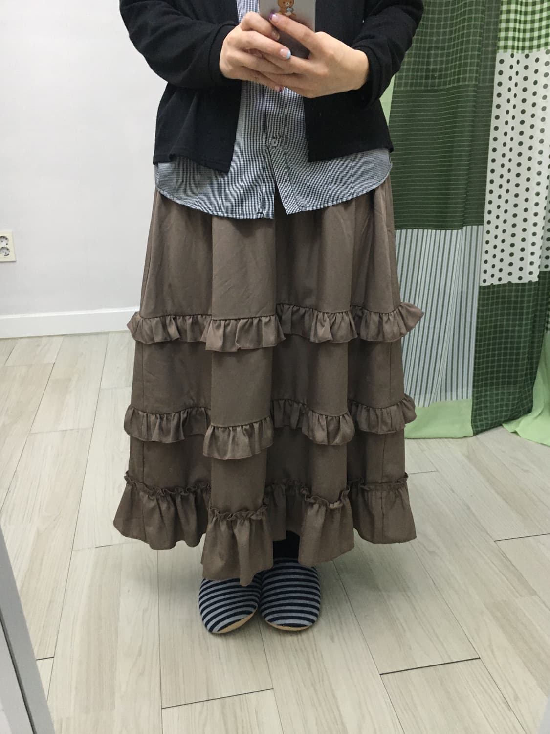 브라운 프릴 캉캉 롱 스커트 상품이미지9