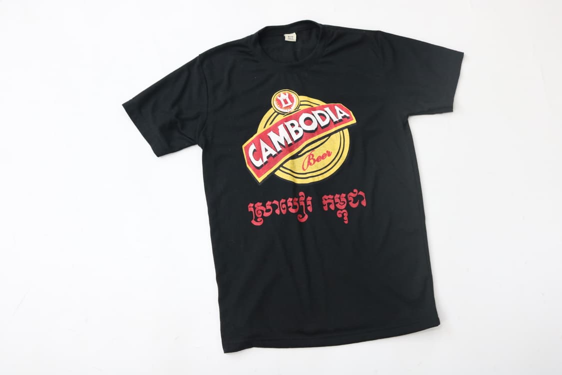 빈티지 캄보디아 비어 그래픽 프린팅 블랙 반팔티셔츠 (M) 상품이미지2