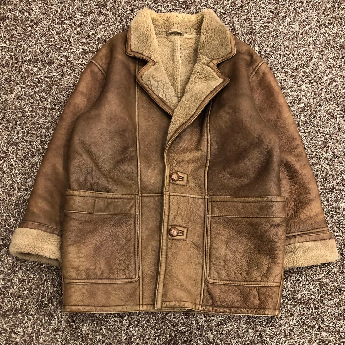 Terralam 빈티지 양가죽 양털 브라운 레더 가죽 무스탕 자켓 상품이미지3