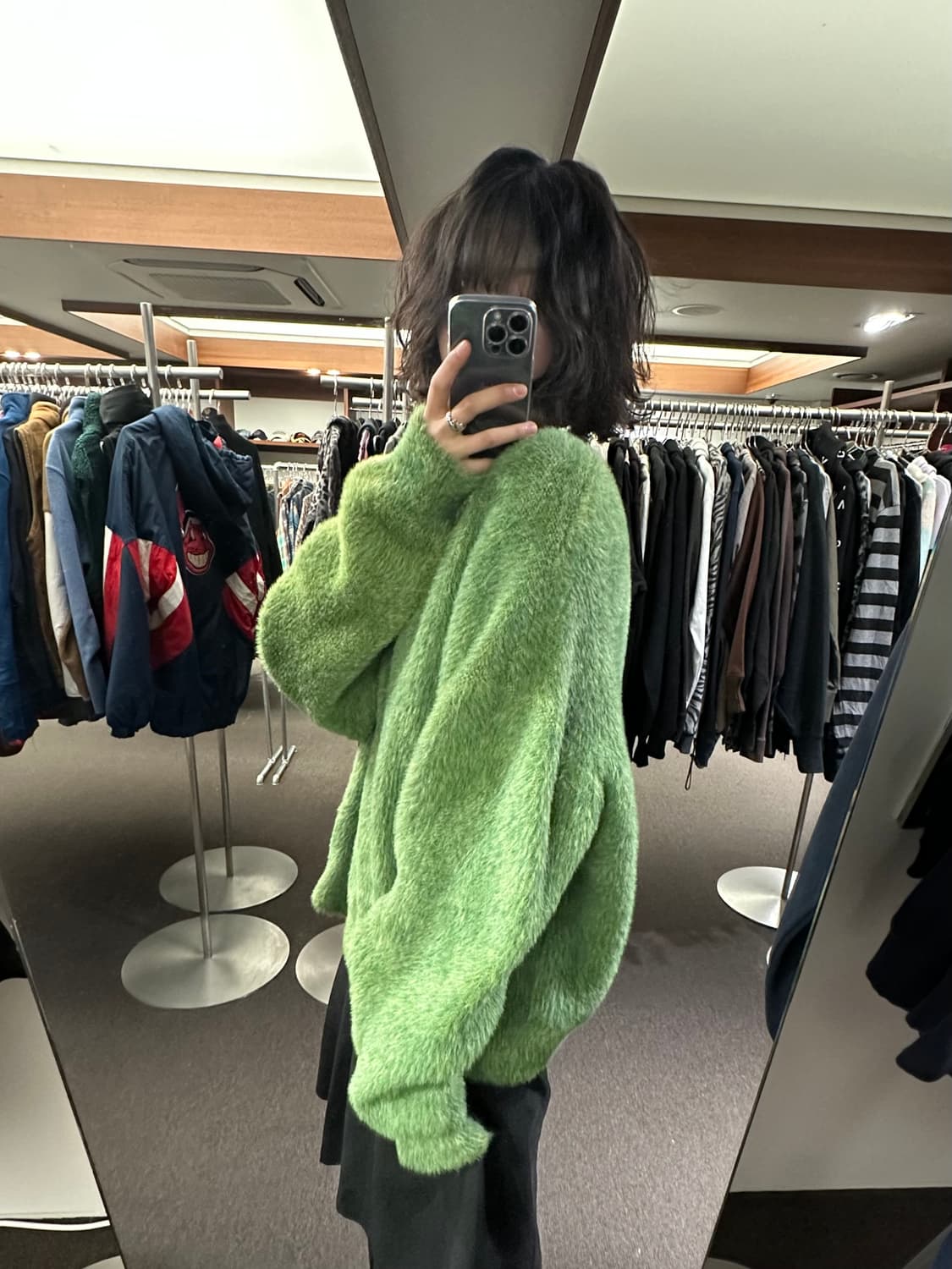 XL)노매뉴얼 퍼즈 헤어리 니트 그래스 그린 스웨터 상품이미지3