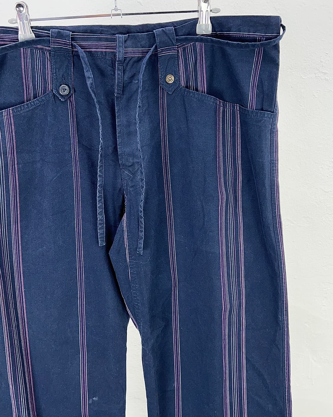 디젤 네이비 드리즐 와이드 드로우 스트라이프 코튼 팬츠 상품이미지3