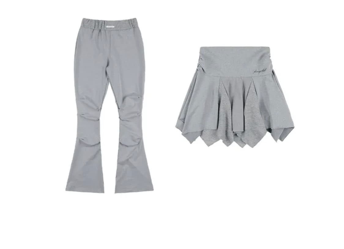 팬시클럽 언발란스 스커트 레이어드 핀턱 팬츠 (GRAY) 상품이미지4