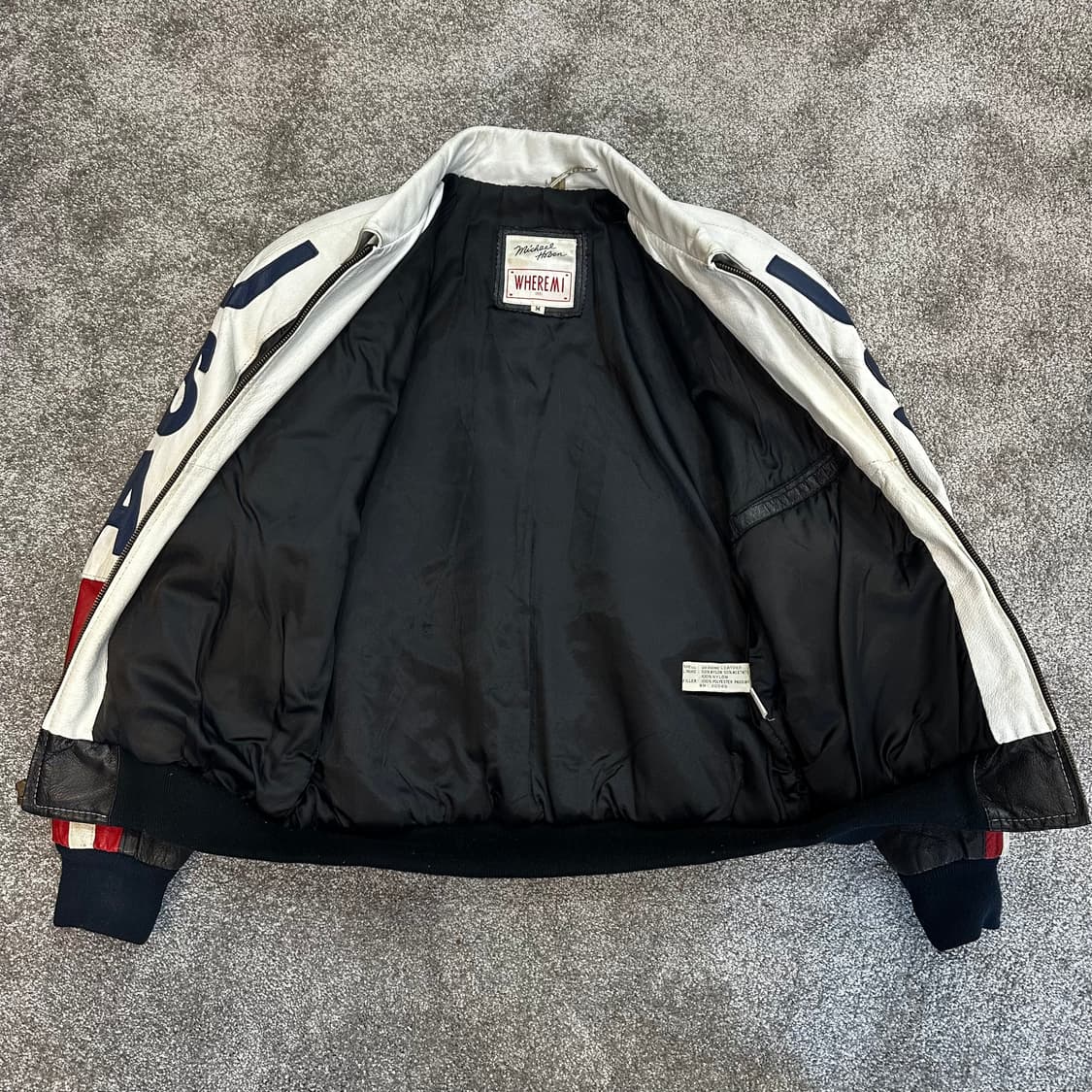 USA 빈티지 성조기 가죽 봄버 자켓L 상품이미지4