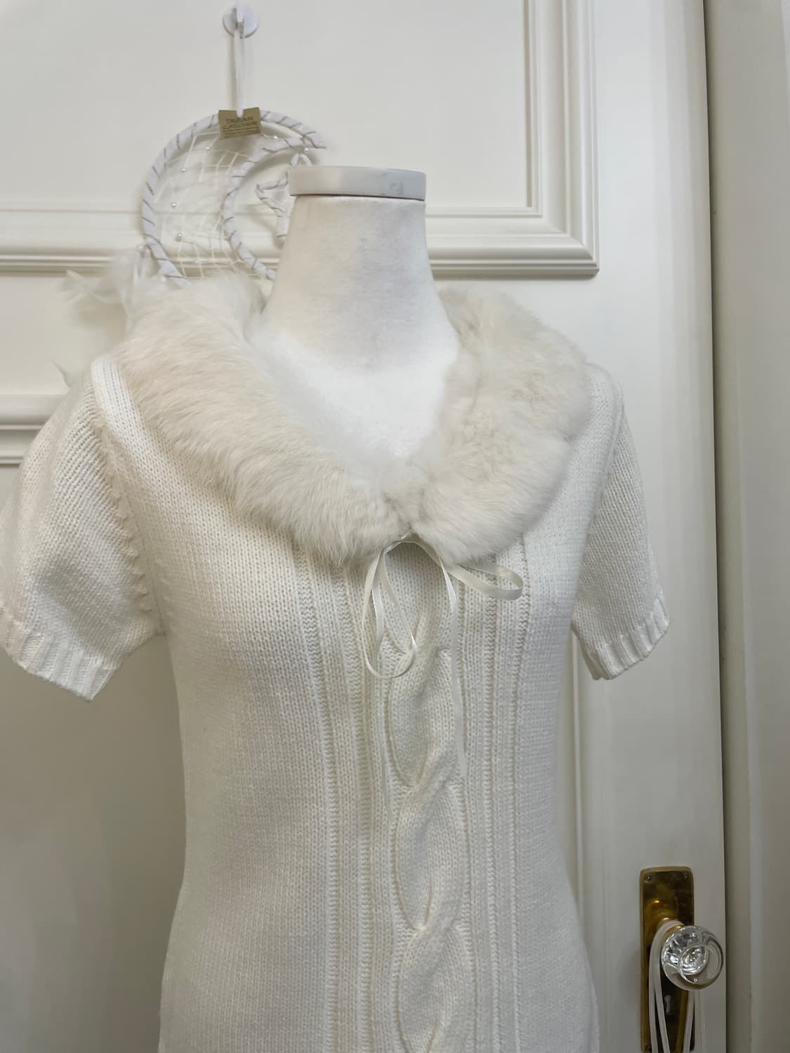 white fur bow winter sweater top 상품이미지5