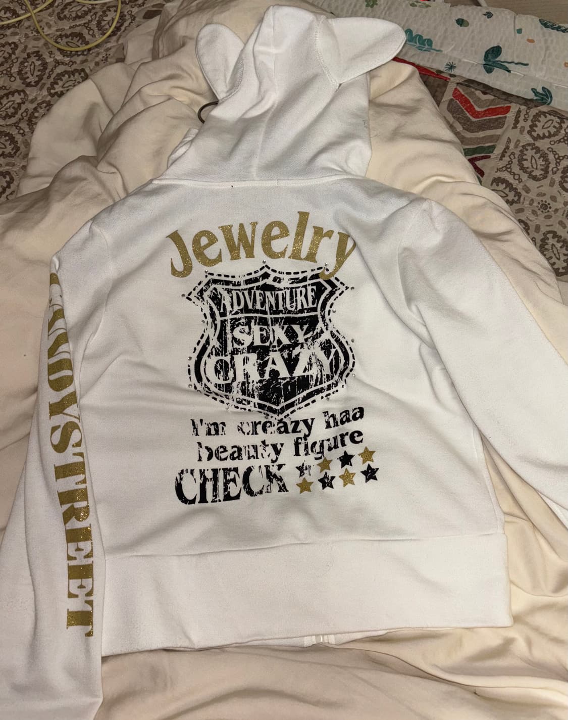 lasy daisy y2k 오네갸루 동물귀 후드집업 화이트 골드 크롭 상품이미지5