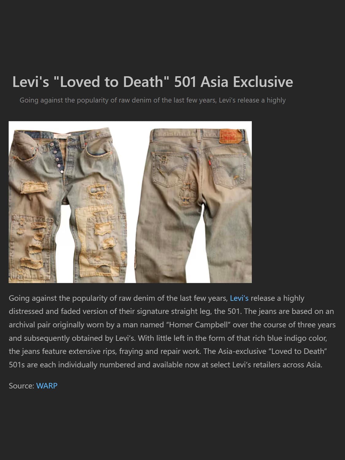 폴로 랄프로렌 1917 homer campbell 501 리페어 데님팬츠 상품이미지3