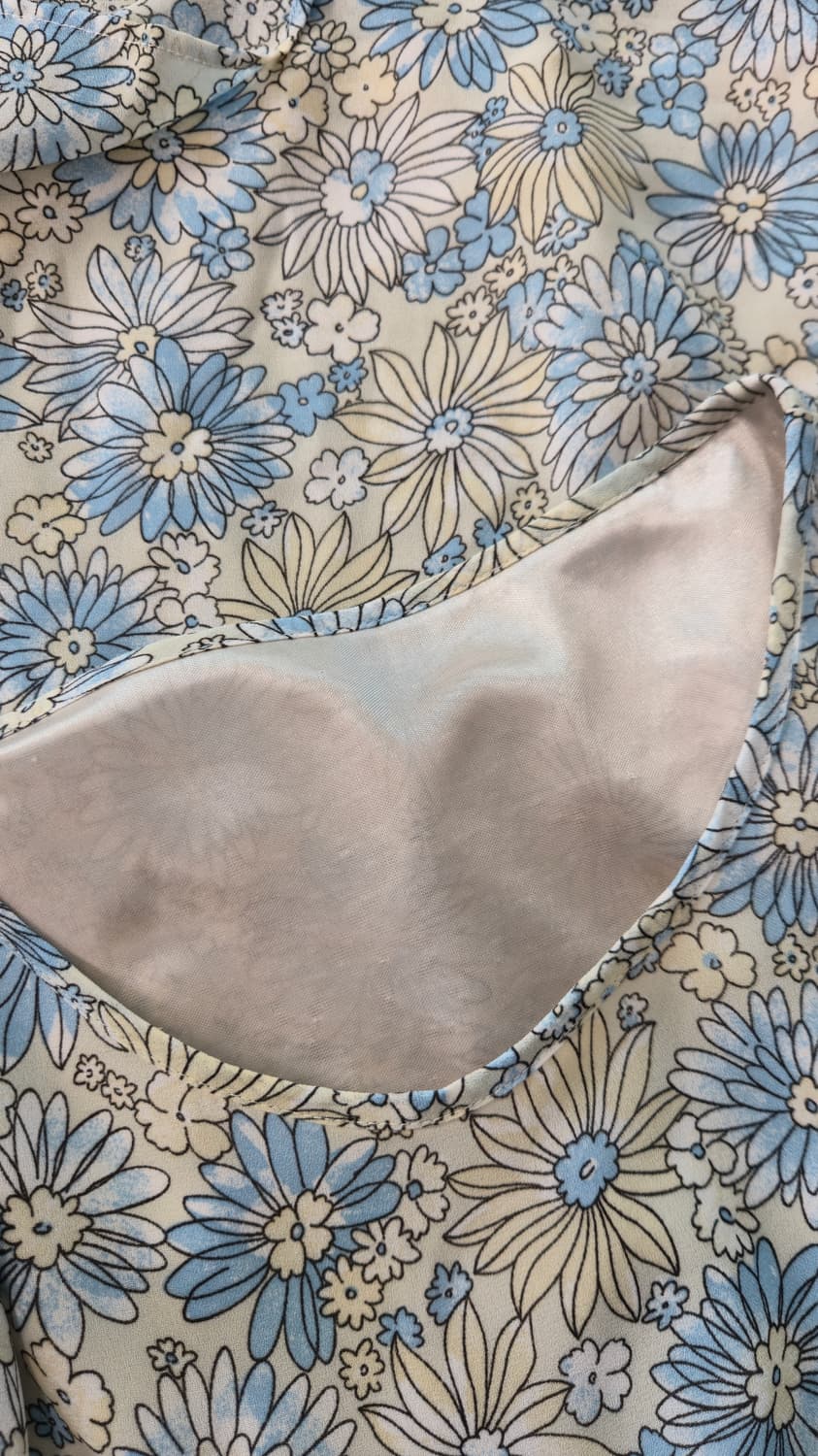 옐로우 블루 잔꽃 미니 원피스 튜닉 반팔 빈티지 상품이미지4