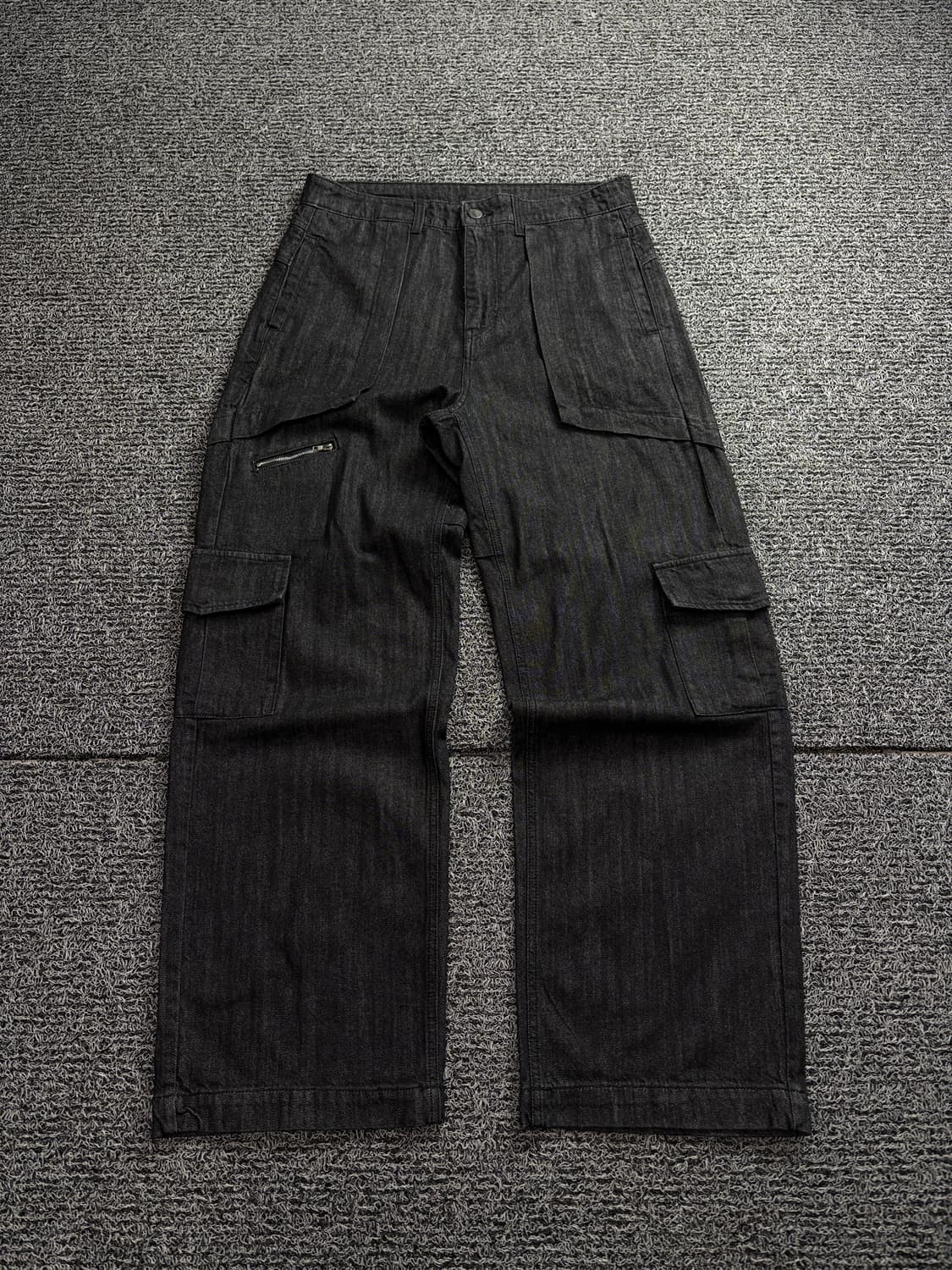 미나브 와이드핏 멀티포켓 퍼티그 흑청 카고 팬츠 1737 상품이미지2