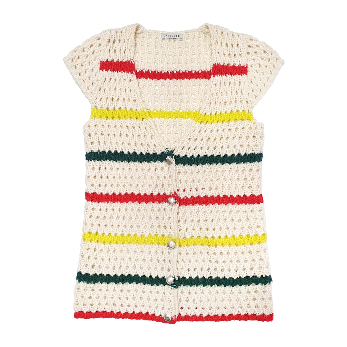 컬러 스트라이프 캡 소매 니트 베스트 상품이미지2