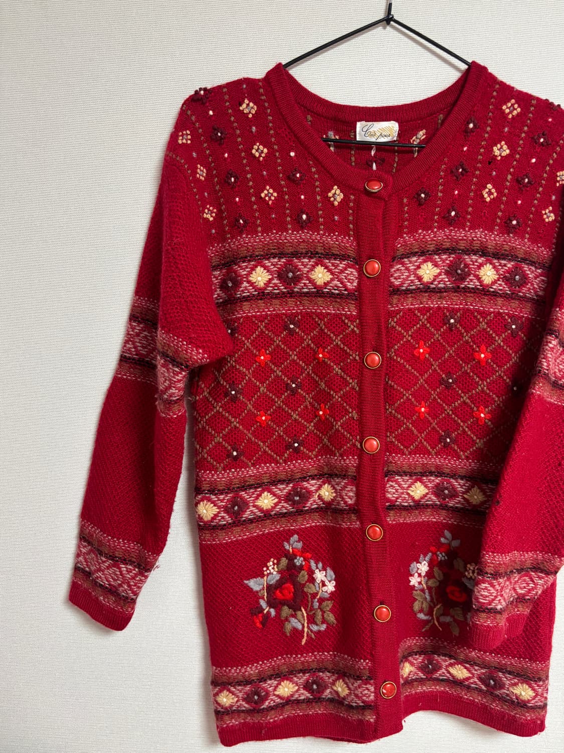 빈티지 꽃 자수 노르딕 니트 가디건 모리걸 히피 하구미 상품이미지2
