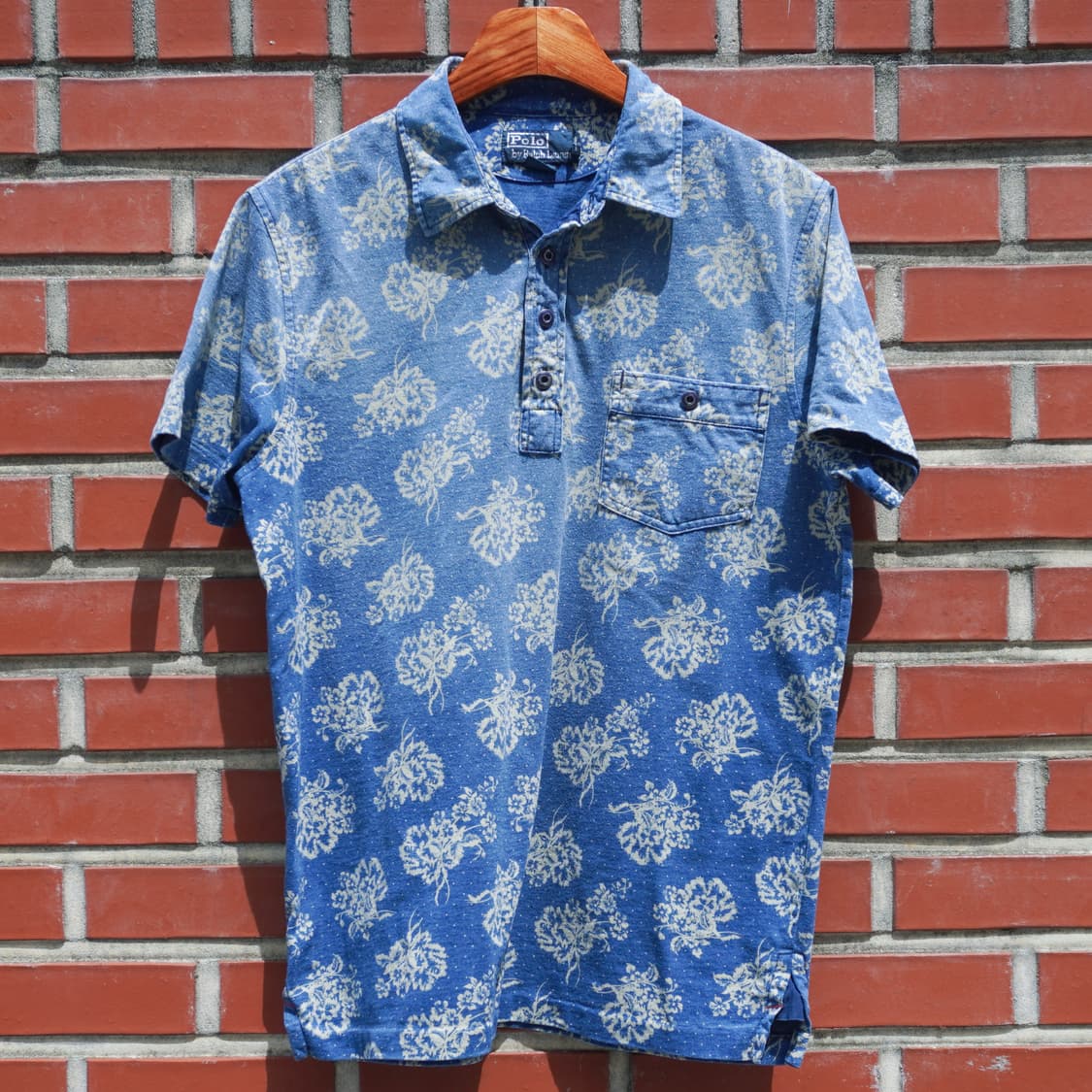 Indigo flower printed short sleeveshirt 상품이미지1